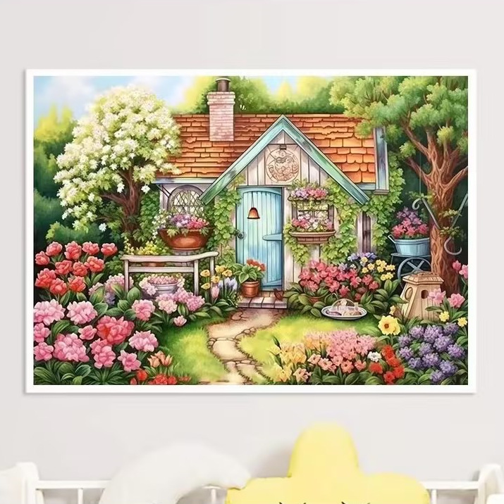 蒙娜丽莎皇室十字绣 花园里的小屋 2024新款唯美客厅玄关手工线绣