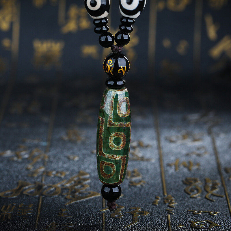 妍韵珠宝绿九眼老天珠吊坠项链玉髓玛瑙男女士饰品 附鉴定证书