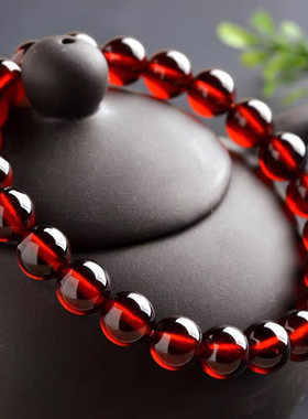 石玥珠宝石榴石酒红色手链