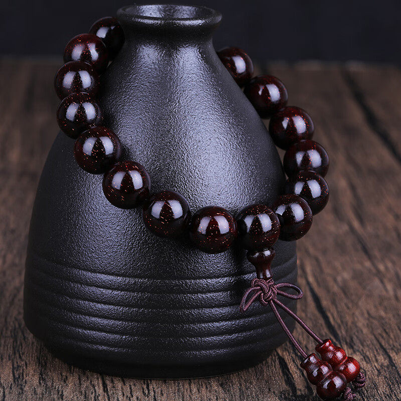 妍韵珠宝 12mm多金星印度小叶紫檀手串文玩木把件 男女士 重20克