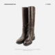 复古不过膝牛皮长筒靴女显瘦骑士靴后拉链高筒靴B1436