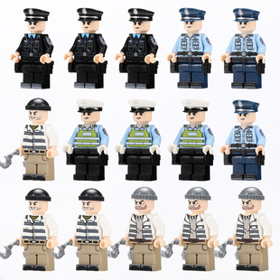 小颗粒城市拼装特警积木交通警察人仔监狱模型小偷犯人偶牢笼玩具
