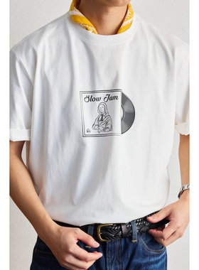 KUFFYLINK 2024“VINYL RECORD”印花T恤短袖圆领免烫透气白色