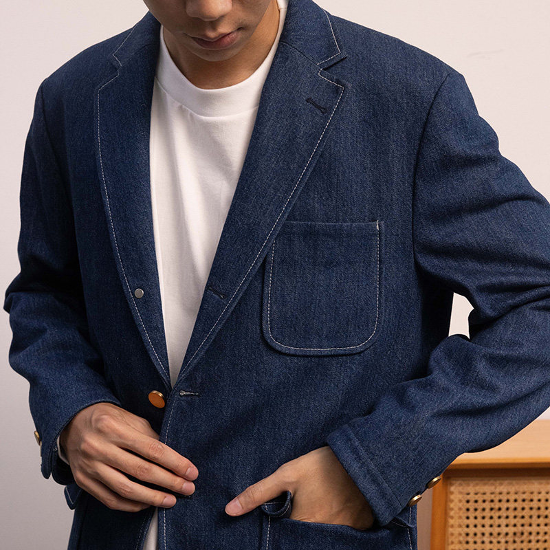 KUFFYLINK 2024单排扣赤耳丹宁西装外套牛仔日系布雷泽ivy冈山布