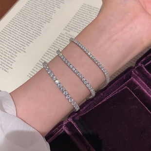 网球手链s925银莫桑石满钻轻奢小众老钱风手镯超闪排钻新款潮