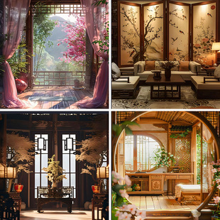 复古中式老房子直播背景布3d立体高级感网红拍照区男女主播壁纸画古风直播间场景布置抖音快手拍视频新款国风