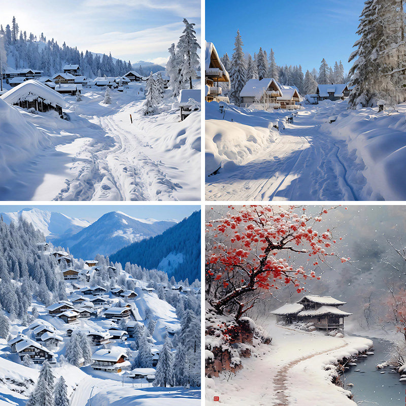 农村雪景雪乡自然风景冬季冬天直播背景布3d立体背景墙可定制加厚雪峰山脉高清场景布置拍视频段子网红背景布,3C数码配件,背景布类,淘宝优惠券,粉丝福利购,淘宝优惠卷