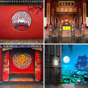 古城故宫古风古装中国风正大光明直播背景布3d立体壁纸皇宫画月亮荷花直播间场景布置高级感网红拍照区男女