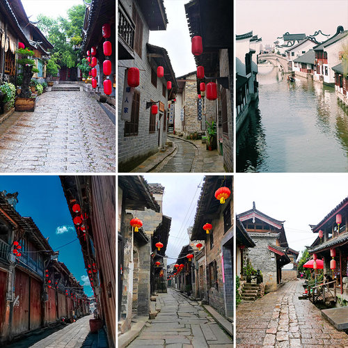 古城小镇直播背景布定制