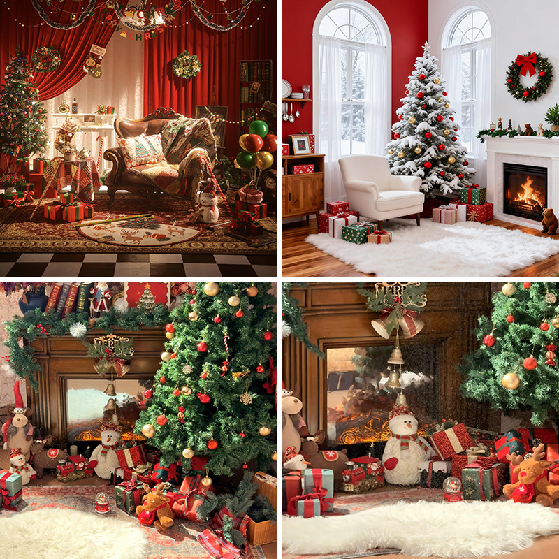 圣诞节日直播背景布3d立体背景墙卧室氛围感火炉童话木屋场景布置主播网红雪松拍视频高级感网红平安夜梦幻