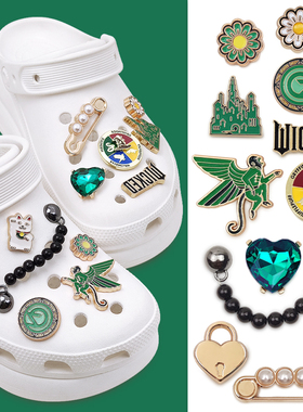 新款洞洞鞋扣魔法套装组合适配卡骆驰crocs装饰鞋花配件绿色宝石