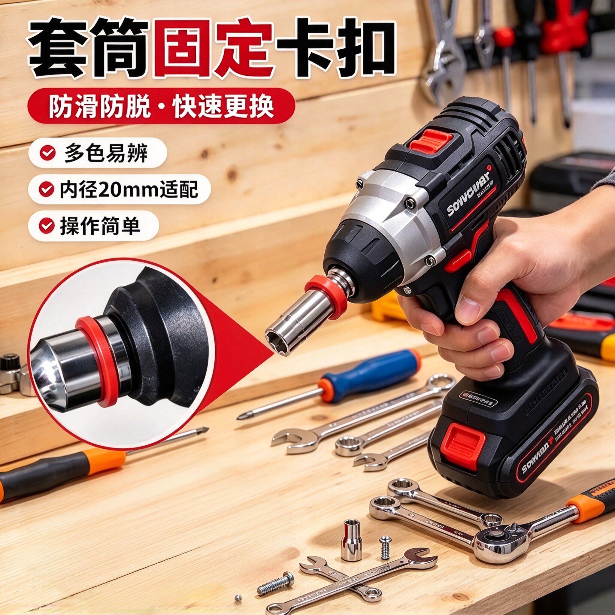 电动扳手套筒防脱落卡扣1/2大飞8-22mm套筒固定卡子汽修工具配件