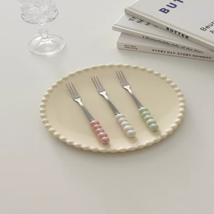 高颜值珍珠不锈钢西餐叉小号水果叉加厚手柄甜品叉水果叉冷食叉子