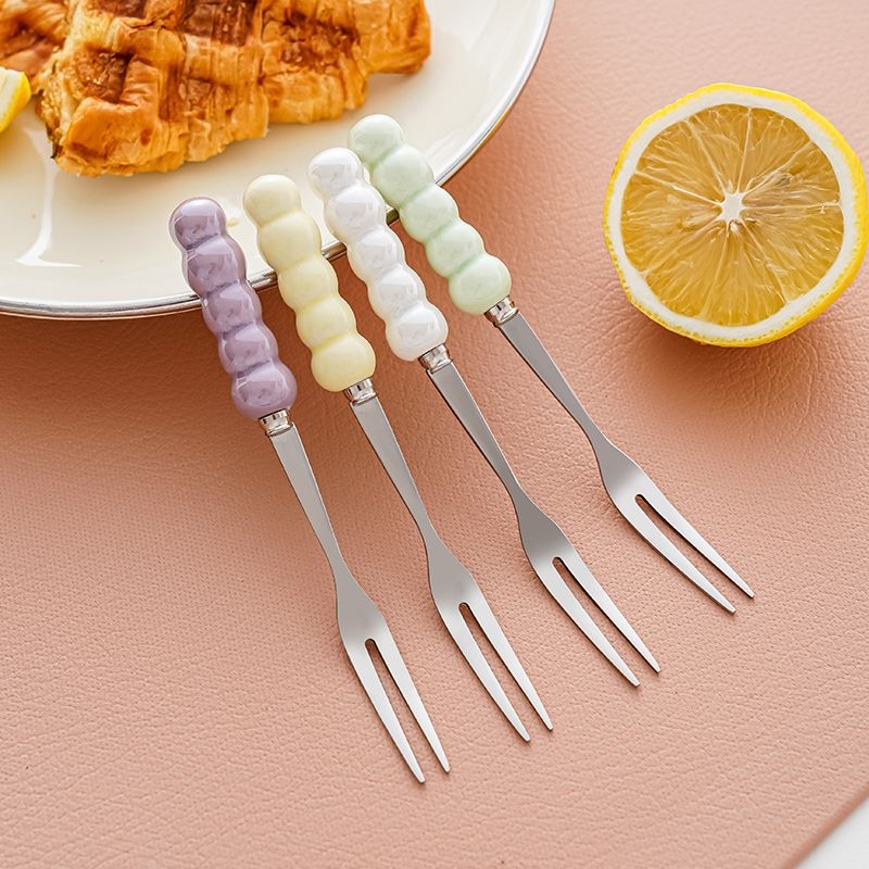 水果叉子不锈钢家用儿童安全高级感高端果插甜品叉子可爱珍珠柄叉