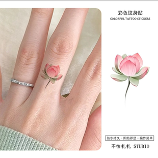 女士粉色莲花荷花纹身贴纸脚踝高颜值持久防水纯欲遮盖ins风 新款