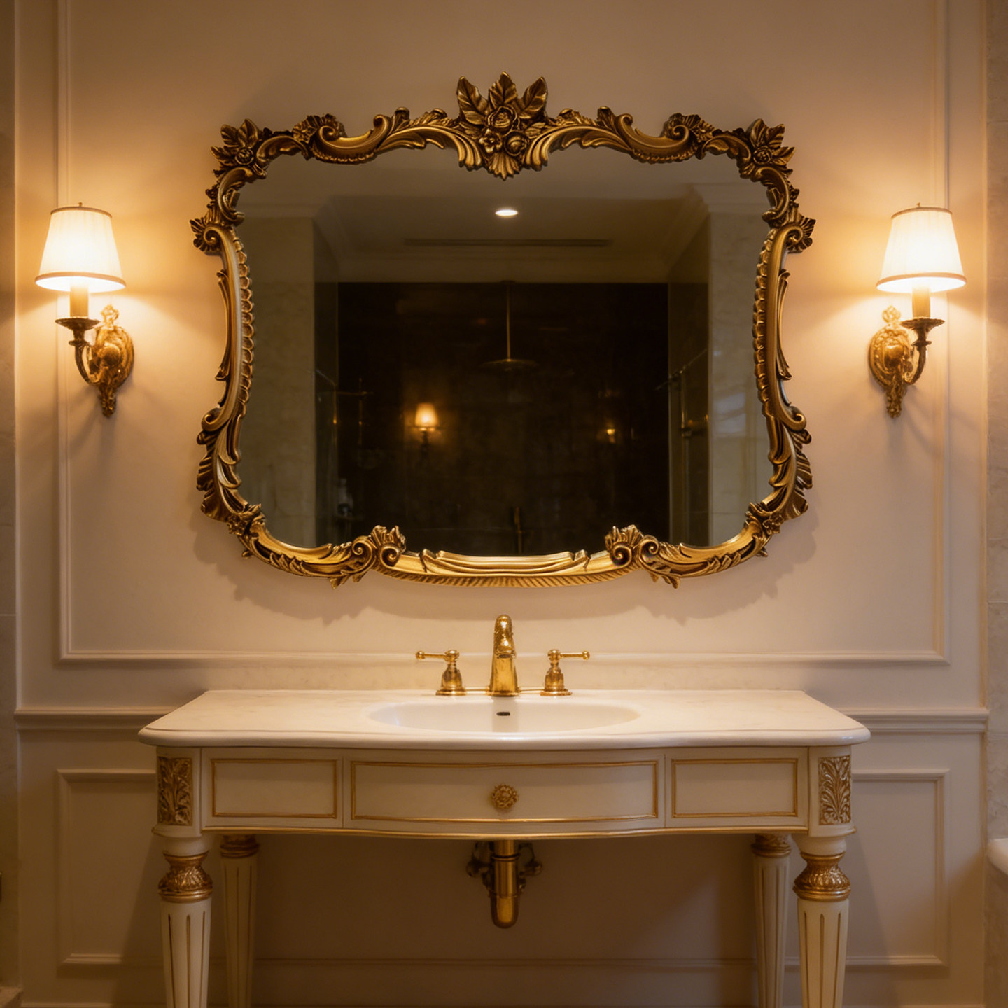 欧式复古浴室镜宫廷轻奢立体浮雕装饰镜法式金色雕花梳妆镜挂墙