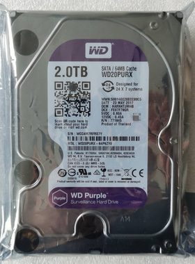 二手  西数 WD20PURX 2TB监控硬盘紫盘3.5寸SATA3 2T台式存储垂直