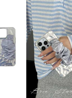 ZEST高级感银色丝巾腕带适用iphone15proamx手机壳苹果16保护套13支架11四叶草挂链防摔12手拎款亚克力14小众