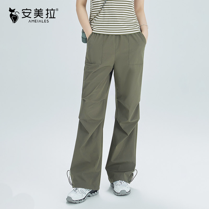 安美拉美式降落伞工装裤美式女夏季高腰显瘦宽松运动休闲直筒裤子