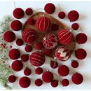 扮道具闪粉彩绘球套装 圣诞节装 饰品酒红色植绒圣诞球挂饰圣诞树装