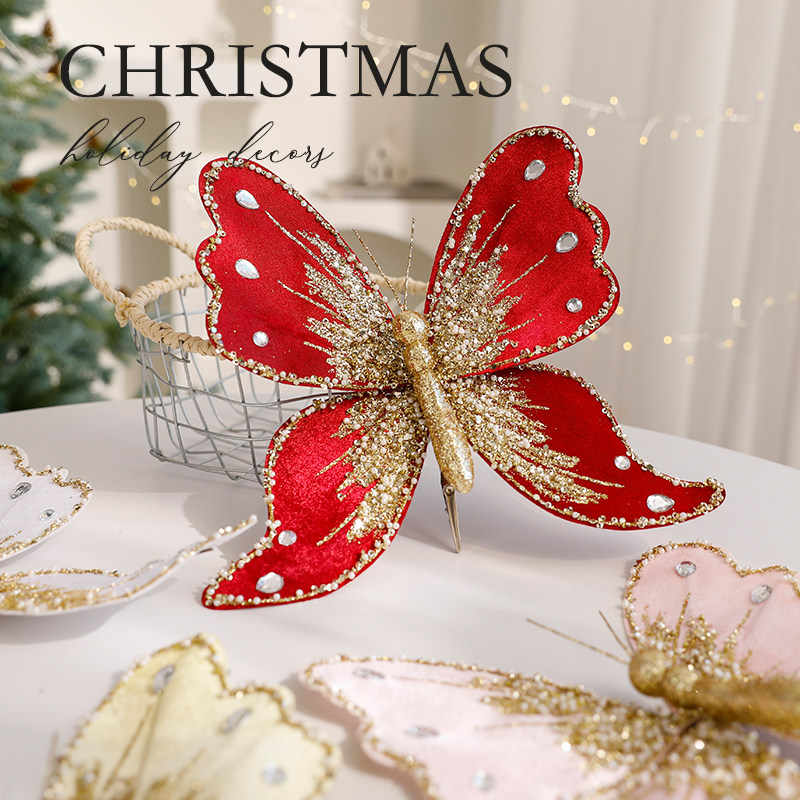 圣诞节装饰品蝴蝶小摆件桌面装饰