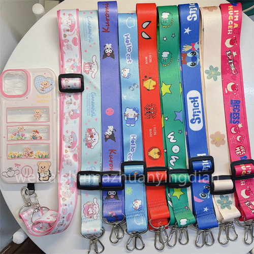 日韩国卡通可爱斜挎背带挂肩手机挂绳创意可调节防摔小蜜蜂长款挂脖吊绳挂链防丢手机壳CCD钥匙通用挂件男女