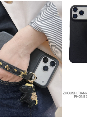 黑色皮纹马上有钱新年款腕带适用荣耀500pro手机壳400/300/200/100高级感90WIN/POWER2新款80女X70/x60保护套