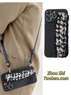 千鸟格腕带斜挎，液态硅胶