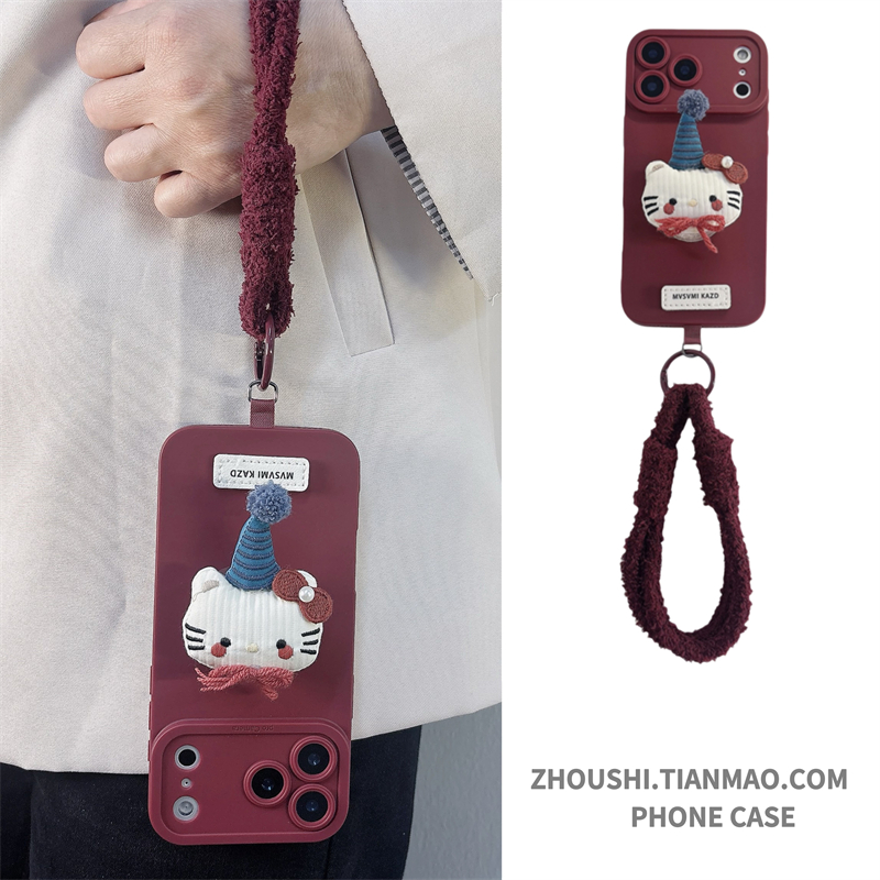 酒红可爱猫咪支架毛绒挂绳适用三星s23/s24/s25/s22手机壳Ultra高级感S25Edge女防摔plus硅胶s25+手绳U个新款