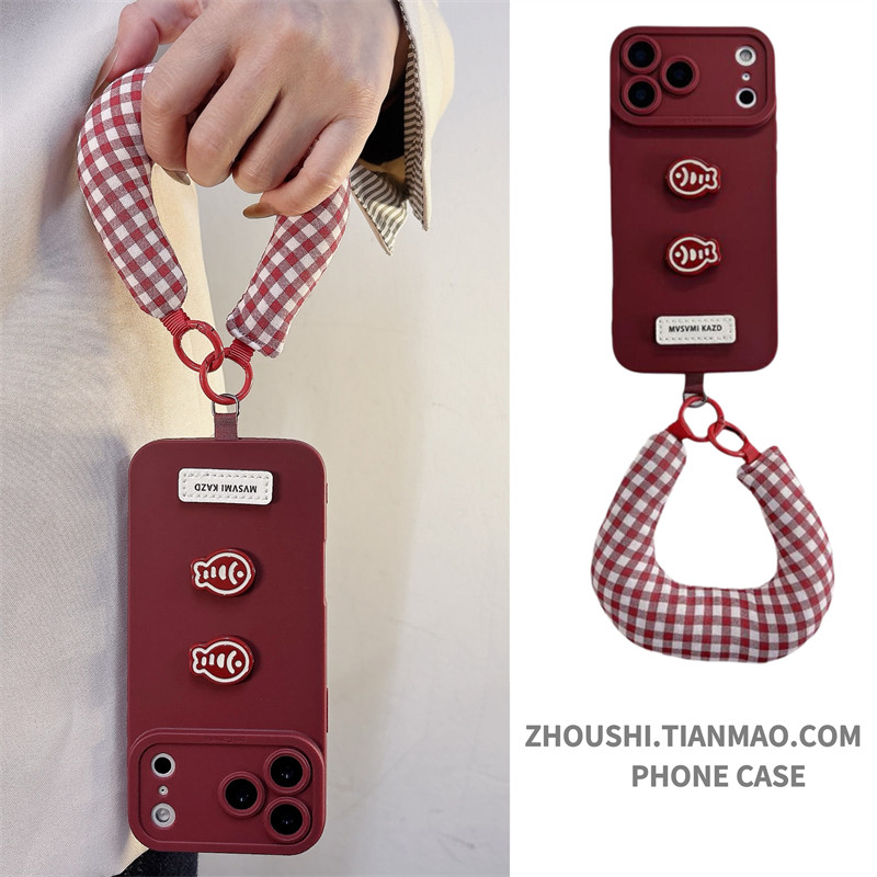 红格纹可爱年年有鱼手提适用vivo IQOO neo9/8/7/6/5手机壳pro高级感neo9s pro+女z9新款turbo保护套Z10X腕带