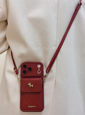 金属酒红小马零钱卡包适用适用小米17/15/14/13手机壳pro高级感红米note15R/12/11新款K70女K60斜挎K50保护套