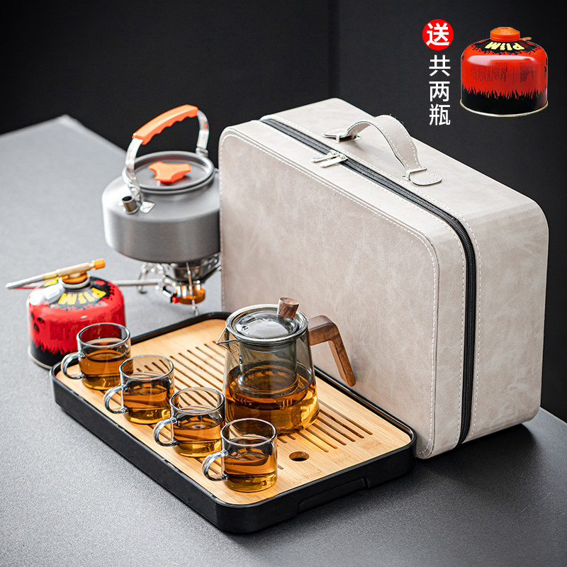 玻璃户外旅行茶具套组泡茶装备带烧水壶可携式车载露营煮茶炉具一