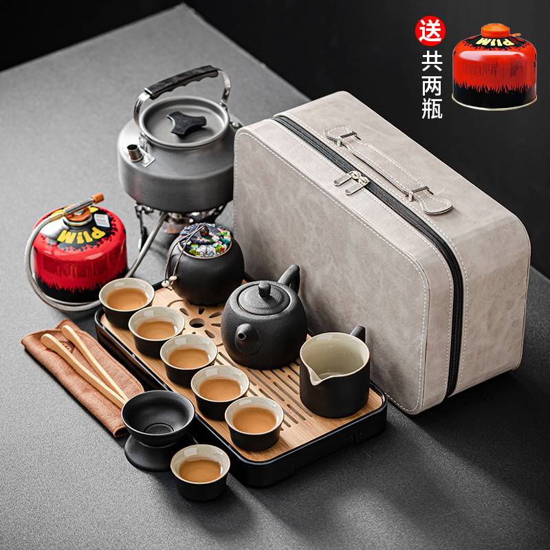 户外旅行茶具套组泡茶装备带烧水炉可携式车载露营煮茶专用炉具收