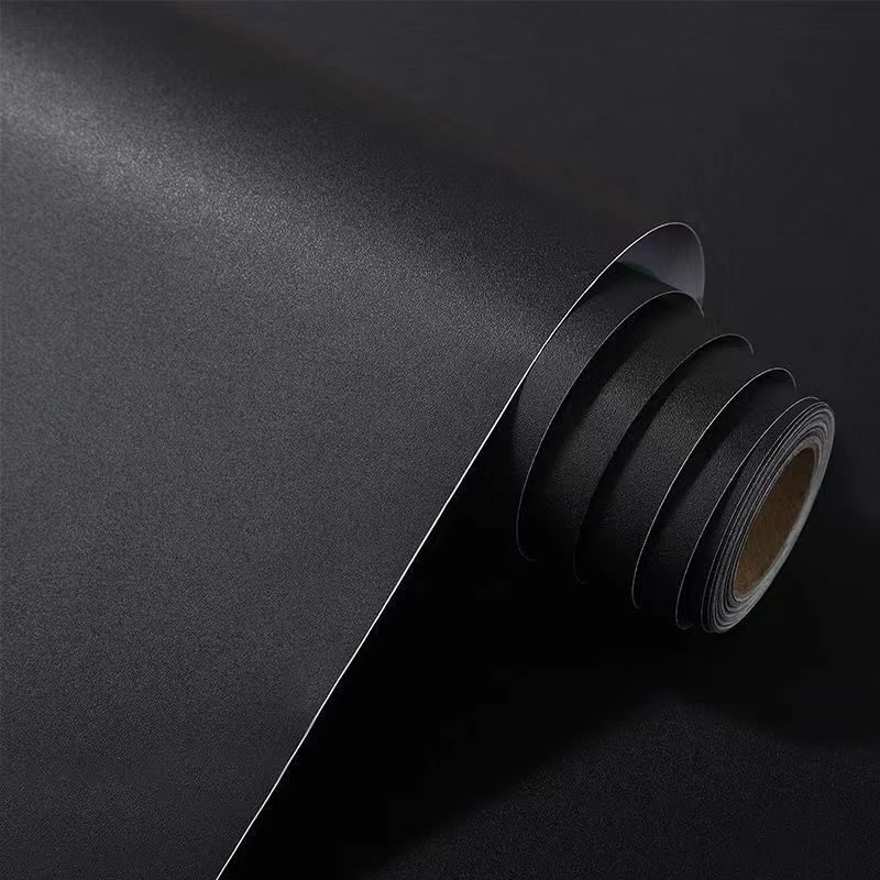 全黑色背景墙贴家具纯黑色贴纸自粘墙纸磨砂膜电脑桌面家具翻新