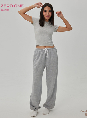 COZY FIT舒适系列宽松灰色长款休闲卫裤女2025春秋季束脚运动裤