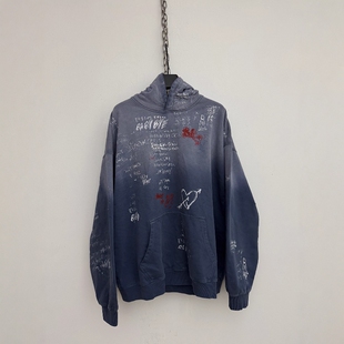 Without Me/SMILEANDSAD手工绘画朋克水洗渐变毛圈480G连帽衫卫衣