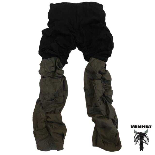 拼接重磅堆叠超长版型休闲裤微喇