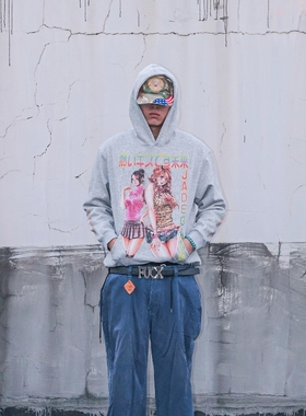 Without Me/JADEGANG25FW热吻未来印花灰色美式短宽卫衣加绒