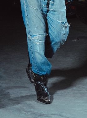 Without Me/RICHILL MELANCHOLY 擦色牛皮古银金属链骑士短靴皮鞋