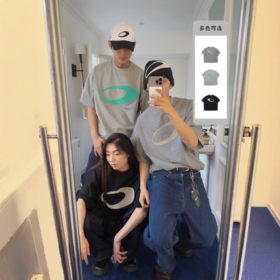 纯色国潮情侣宽松圆领短袖小领口