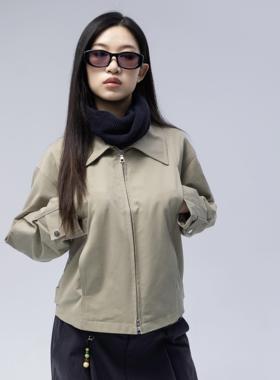 WithoutMe/Amalgamation褶皱廓形隐藏四口袋翻领茧型短款夹克外套