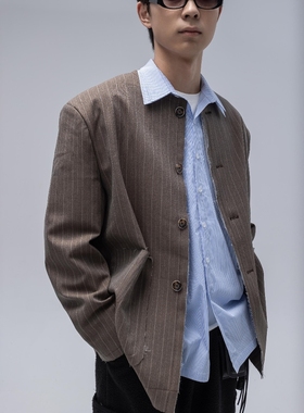 Without Me/Amalga mation  日本进口条纹提花毛边无领西装