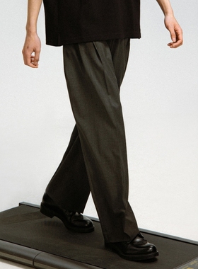 Without Me/MONBLACK 灰色三褶裥喷墨渐变印花休闲西装长裤