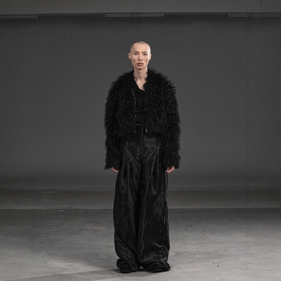 羊毛毛绒夹克无领皮草短款