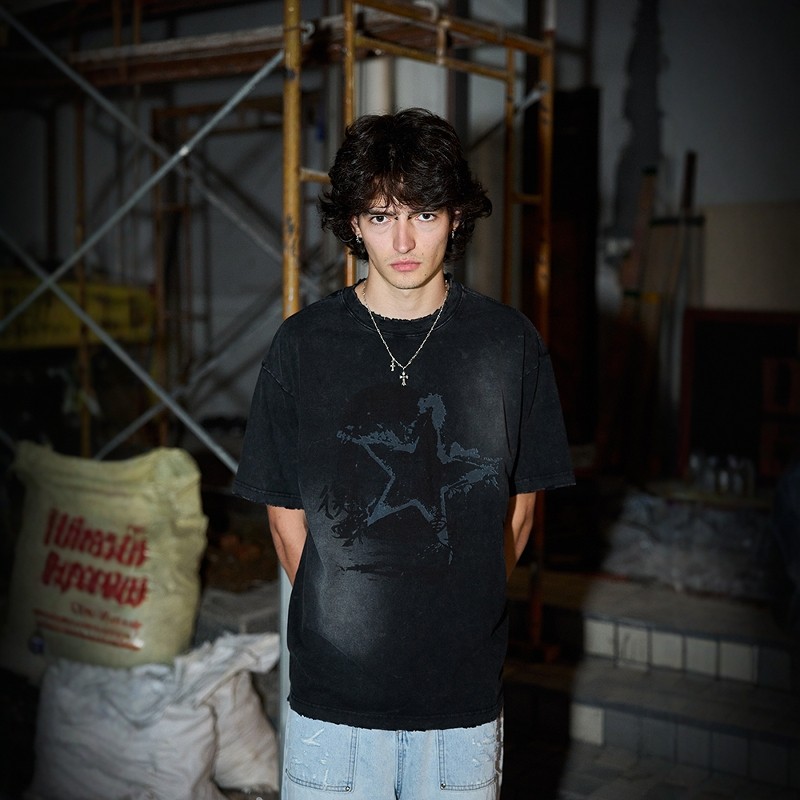 复古做旧短袖T恤薄款宽松情侣装