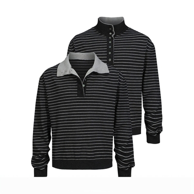 立领羊毛针织衫条纹长袖毛衣