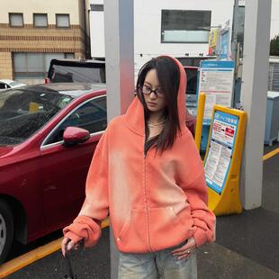 WithoutMe/VULCAN双色铆钉水洗连帽拉链卫衣男女复古做旧休闲宽松