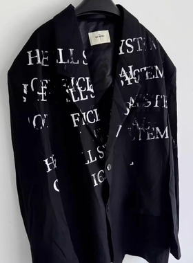 Without Me/1of remake 25%亚麻宽松廓形垫肩标语印花西装外套