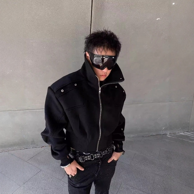 吸血鬼纯羊毛毛呢bomber夹克外套