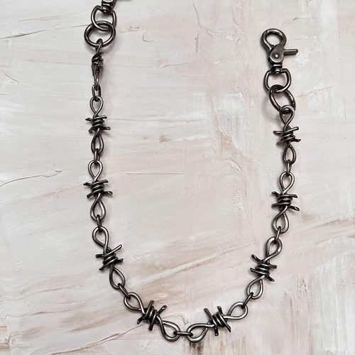 Without Me/vintage复古做旧古银荆棘铁网朋克裤链项链男女同款潮